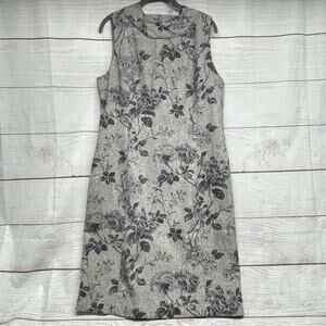 Talbots Gray Wool Blend Floral Sheath dress Cowl Neck Sleeveless Dress size 14